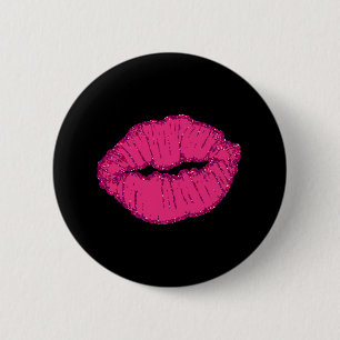 Badge Rond 5 Cm lèvres dorées rose