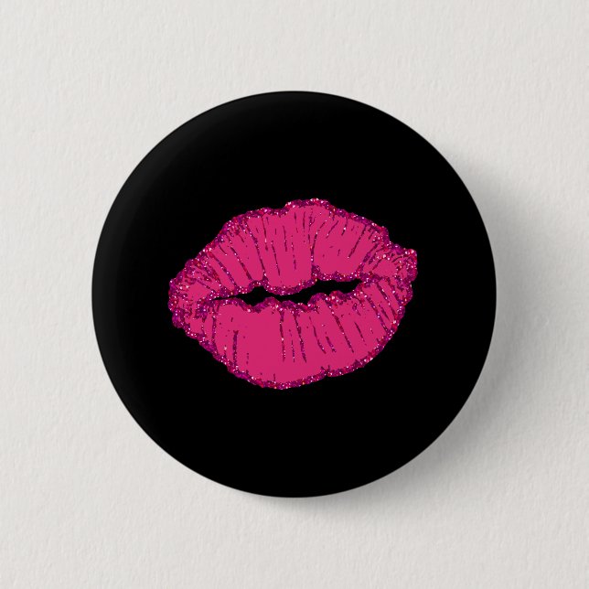Badge Rond 5 Cm lèvres pailletées roses (Devant)