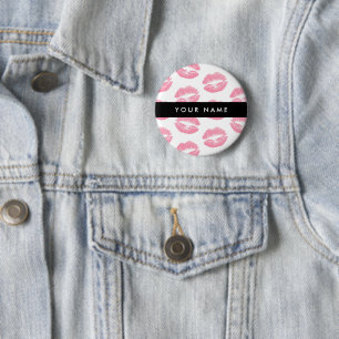 Badge Rond 5 Cm Lèvres Roses, Baiser, Baguette à lèvres, Votre Nom