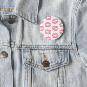 Badge Rond 5 Cm Lèvres Roses, Motif De Lèvres, Rouge Rose, Baiser