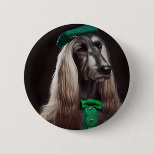 Badge Rond 5 Cm lévrier afghan en tenue de la Saint-Patrick 