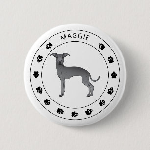 Badge Rond 5 Cm Lévrier Italien Bleu Avec Pattes Et Nom Personnali
