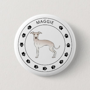 Badge Rond 5 Cm Lévrier Italien Crème Avec Pattes Et Nom Personnal