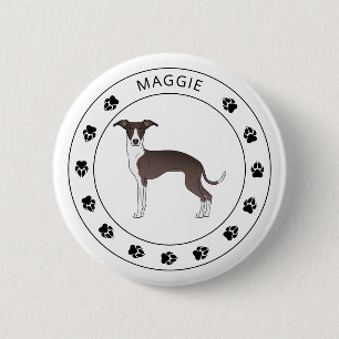 Badge Rond 5 Cm Lévrier Italien Marron Et Blanc Sceau Avec Nom & P