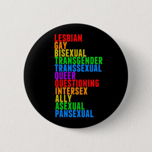 Badge Rond 5 Cm LGBTTQIAAP Pride Diversité acrostique arc-en-ciel