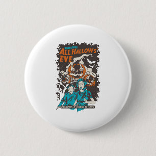 Badge Rond 5 Cm L'Halloween arrive Trois Jack O Lantern effrayants