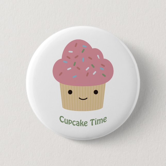 Badge Rond 5 Cm L'heure du gâteau ! Cute Cupcake rose (Devant)