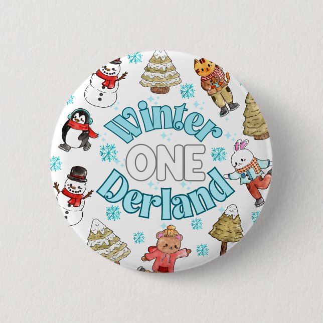Badge Rond 5 Cm L'hiver de l'onederland 1er anniversaire (Devant)