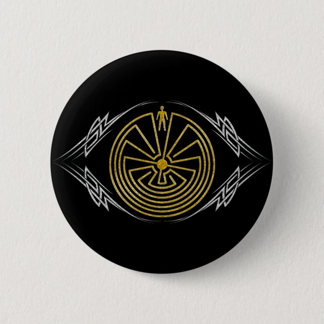 Badge Rond 5 Cm L'homme dans le Maze - L'or tribal en argent (Devant)