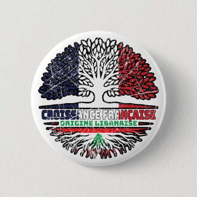 Badge Rond 5 Cm Liban FRANÇAIS Drapeau des racines d'arbres (Devant)