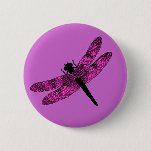 Badge Rond 5 Cm Libellule à ailes roses