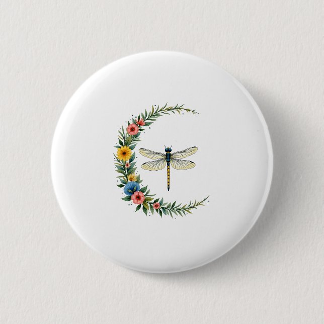 Badge Rond 5 Cm Libellule Boho Croissant Lune Signe de Paix Hippie (Devant)