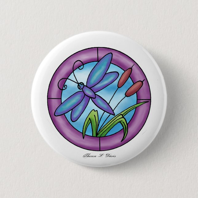 Badge Rond 5 Cm Libellule en verre souillé (Devant)