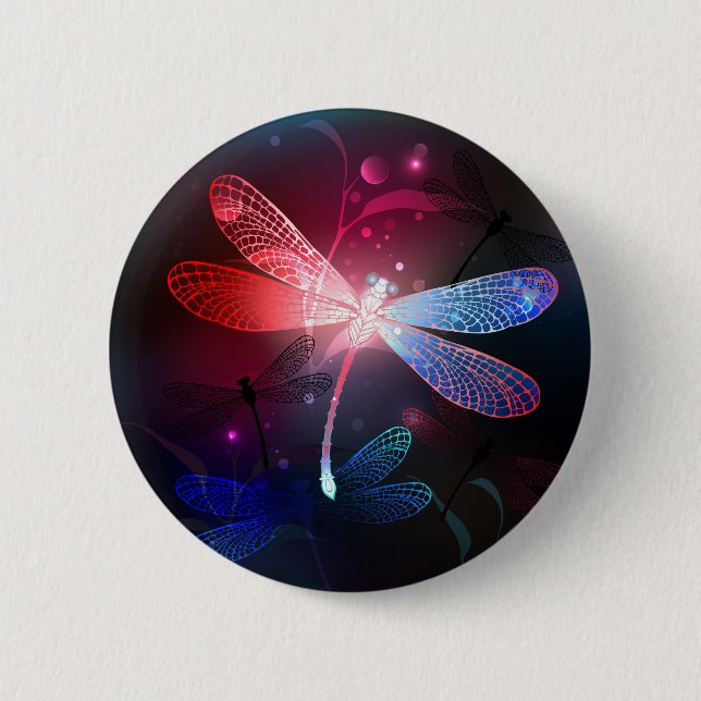 Badge Rond 5 Cm libellule rouge brillante (Devant)