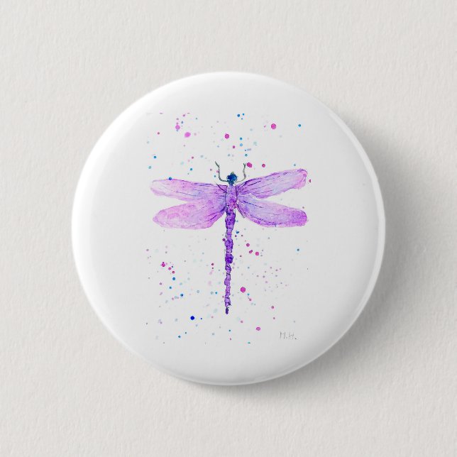 Badge Rond 5 Cm libellule violette (Devant)