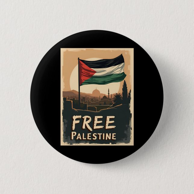 Badge Rond 5 Cm Libérez le drapeau palestinien de la Palestine ave (Devant)