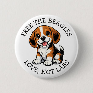 Badge Rond 5 Cm Libérez les Beagles, Amour, Pas de Labs !
