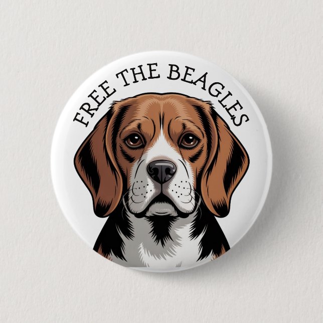 Badge Rond 5 Cm Libérez les Beagles, Tête de Beagle (Devant)
