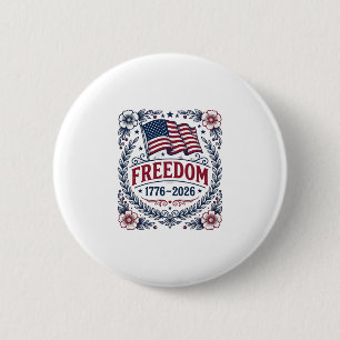 Badge Rond 5 Cm Liberté 1776 Chemise Fleurie Drapeau Patriotique V