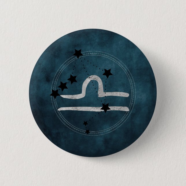Badge Rond 5 Cm Libra black & silver zodiac constellation teal (Devant)