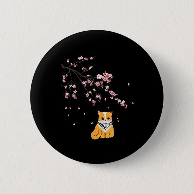 Badge Rond 5 Cm Libre Palestine Cute chat Fleur de cerise Sakura f (Devant)