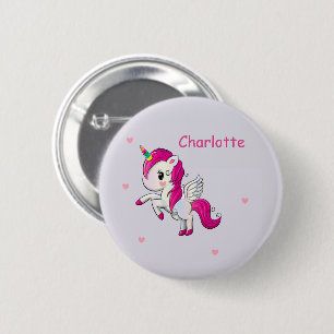 Badge Rond 5 Cm licorne à corne arc-en-ciel magique nom personnali