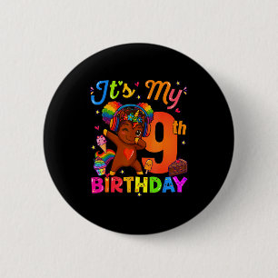 Badge Rond 5 Cm Licorne Afro 9e anniversaire Fille Cheveux Naturel