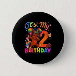 Badge Rond 5 Cm Licorne Afro Fille 2ème anniversaire Cheveux Natur