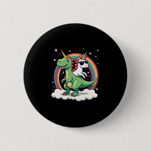 Badge Rond 5 Cm Licorne Arc-en-Ciel Chevauchant T rex - Garçons Fi