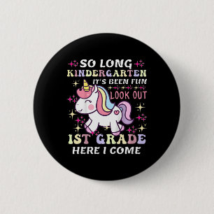 Badge Rond 5 Cm Licorne, au revoir maternelle, ça a été amusant, a