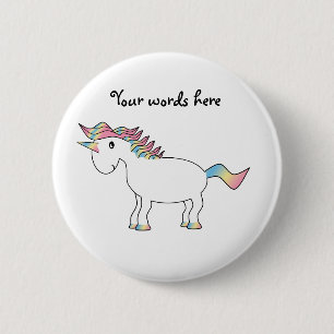 Badge Rond 5 Cm Licorne blanche mignonne d'arc-en-ciel