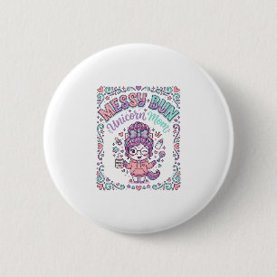 Badge Rond 5 Cm Licorne Chignon Messy Maman Licorne Graphisme Rétr