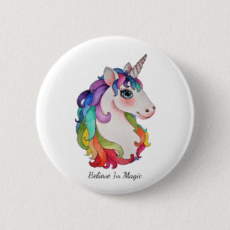 Badge Rond 5 Cm Licorne d'aquarelle avec des cheveux d'arc-en-ciel