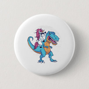 Badge Rond 5 Cm Licorne et T-Rex