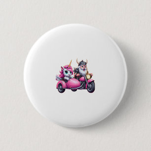 Badge Rond 5 Cm Licorne Et Viking à Cheval Sur Une Moto Hommes Fem