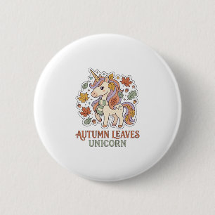 Badge Rond 5 Cm Licorne Feuilles D'automne Licorne Graphisme Merch