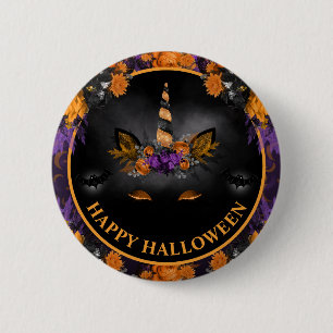 Badge Rond 5 Cm Licorne Florale d'Automne Joyeux Halloween