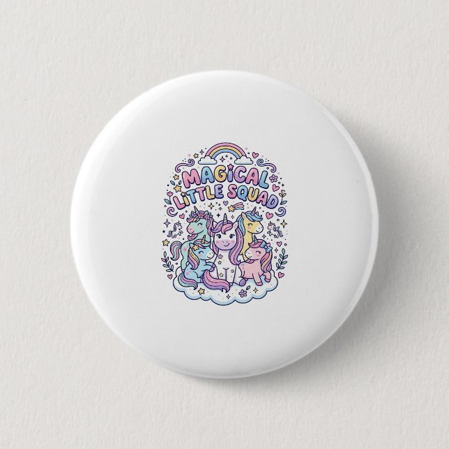Badge Rond 5 Cm Licorne Magical Little Squad Conception Graphique  (Devant)