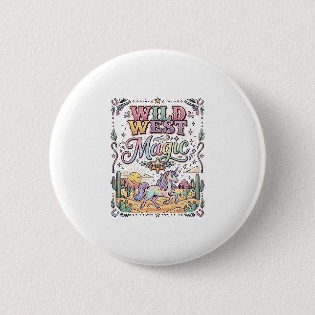 Badge Rond 5 Cm Licorne Magie Far West Original (Devant)