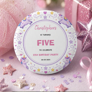 Badge Rond 5 Cm Licorne Magique Pastel Violet Mignonne 5ème Annive