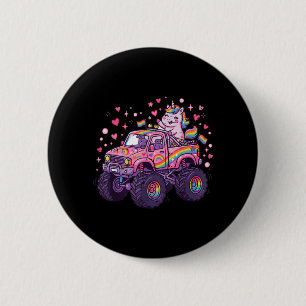 Badge Rond 5 Cm Licorne Monster Truck Rose Filles Enfants Drôle Co