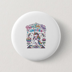 Badge Rond 5 Cm Licorne Paix Amour Pose Licorne Fond Blanc S