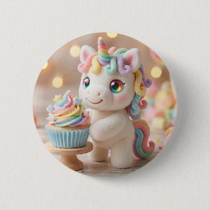 Badge Rond 5 Cm Licorne pastel avec gâteau de couleur arc-en-ciel