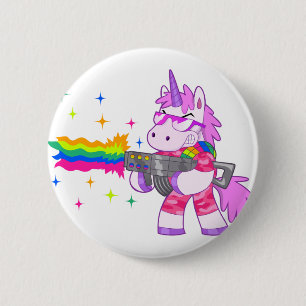 Badge Rond 5 Cm Licorne pourpre - arme à feu