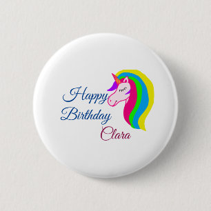 Badge Rond 5 Cm Licorne rose colorée joyeux anniversaire ajoutez l