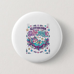 Badge Rond 5 Cm Licorne Slothicorne Magie Lente Marché Coloré