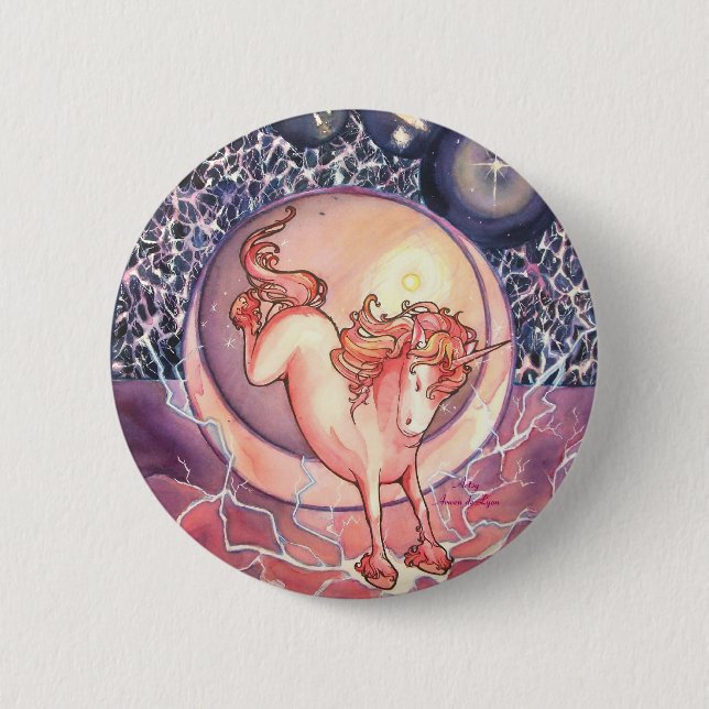Badge Rond 5 Cm Licorne, univers (Devant)