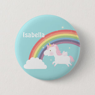Badge Rond 5 Cm Licorne Volante Arc-en-ciel Mignon Pour Filles