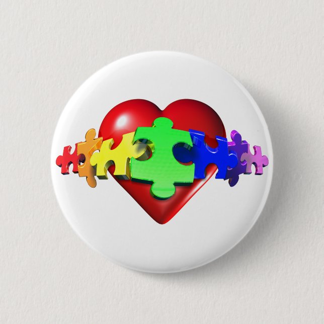 Badge Rond 5 Cm Liens de puzzle de coeur (Devant)