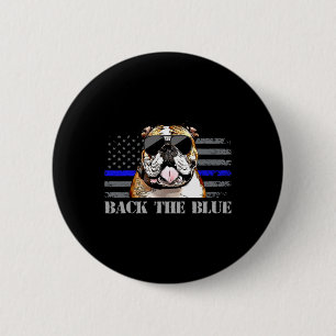 Badge Rond 5 Cm Ligne Bleue Mince Drapeau américain Police Chien